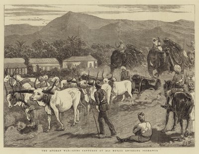 La guerra afgana, cañones capturados en Ali Musjid entrando en Peshawur de John Charles Dollman